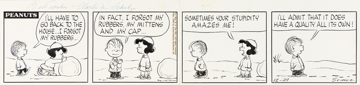 CHARLES SCHULZ (1922-2000) Ill have to go back to the house...I forgot my rubbers... [CARTOONS / COMICS / PEANUTS]